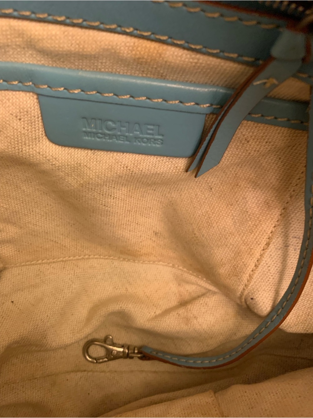 Michael Kors Sky Blue Studded Leather Shoulder Bag - Picture 7 of 16